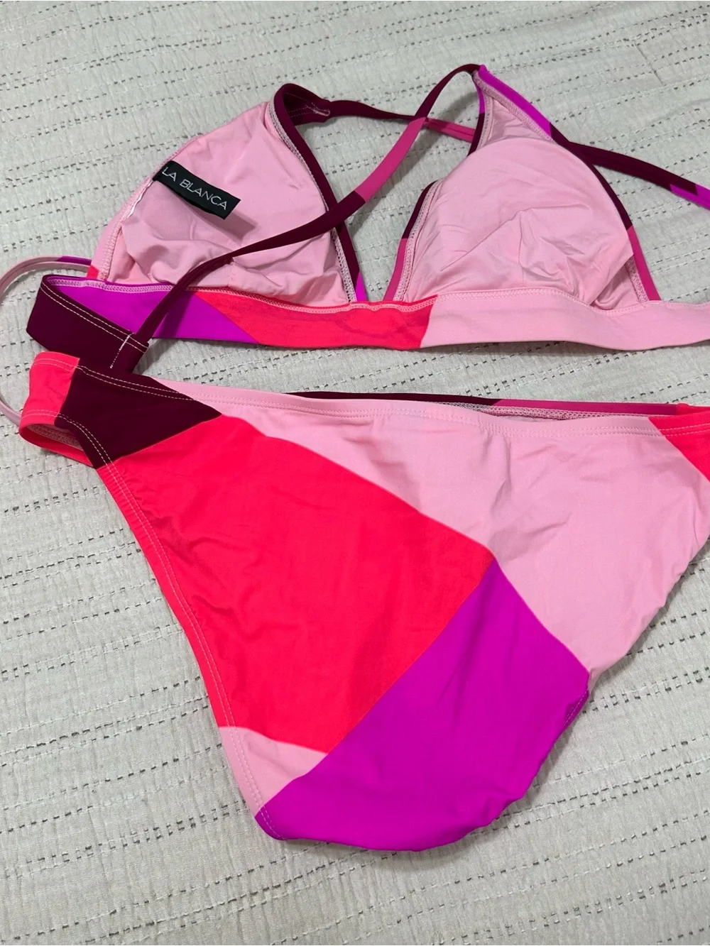 La Blanca Colorblock Pink & Burgundy Triangle Bikini Set